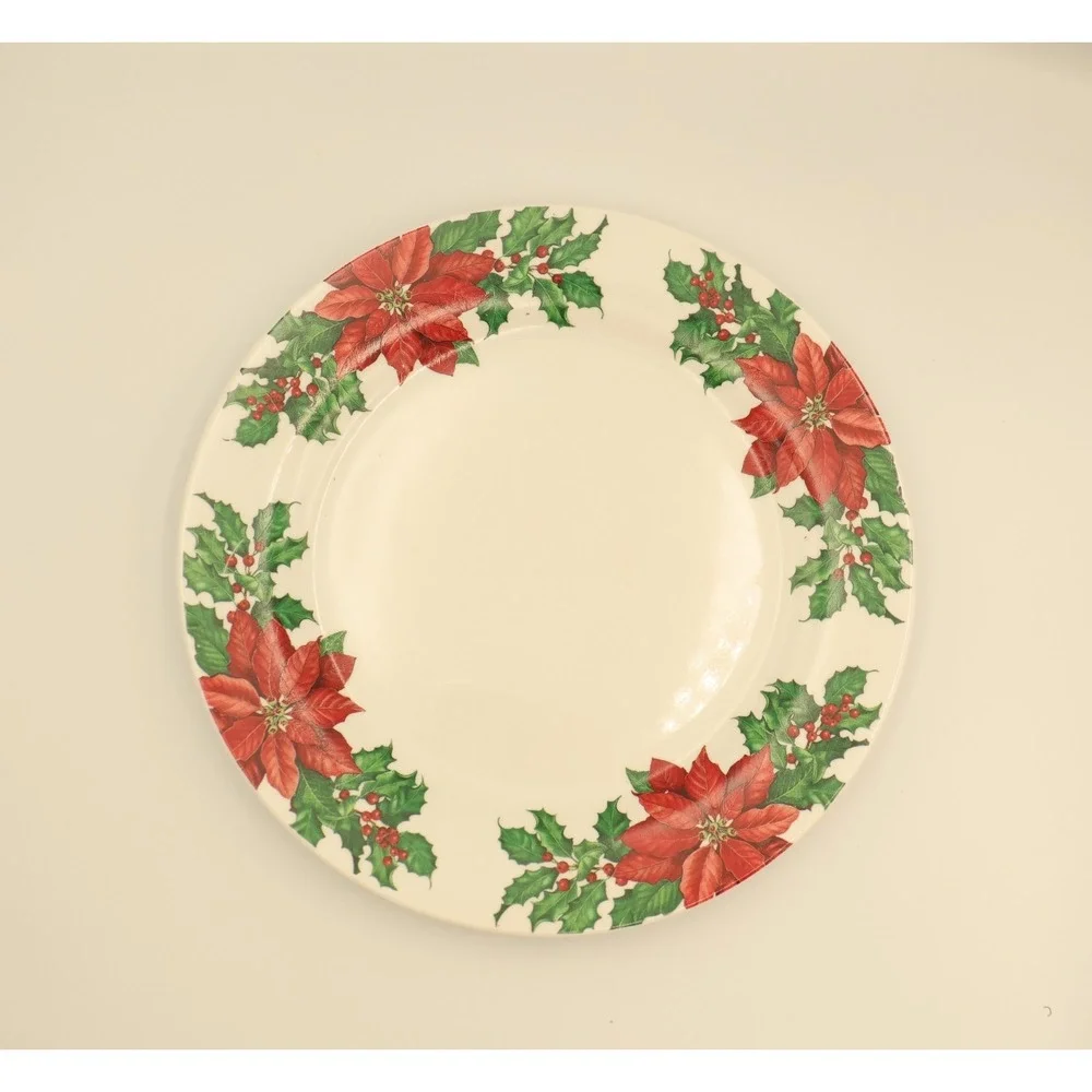 Hallmark Christmas Replacement Dinner Plate Poinsettia & Holly 10.5 Discontinued